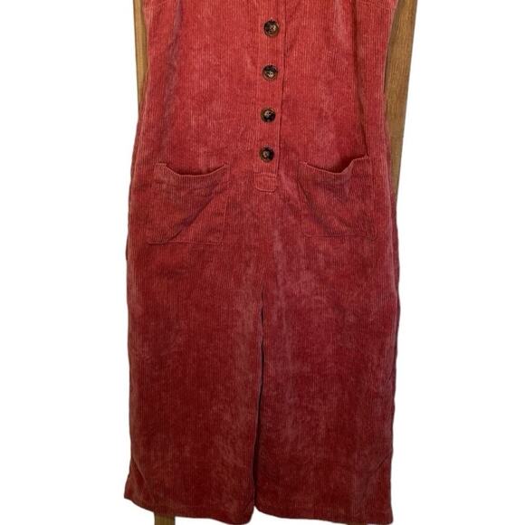 ModCloth As You Wish Jumpsuit Cropped Wide Leg Overalls Corduroy Pink Size Small - Picture 5 of 11